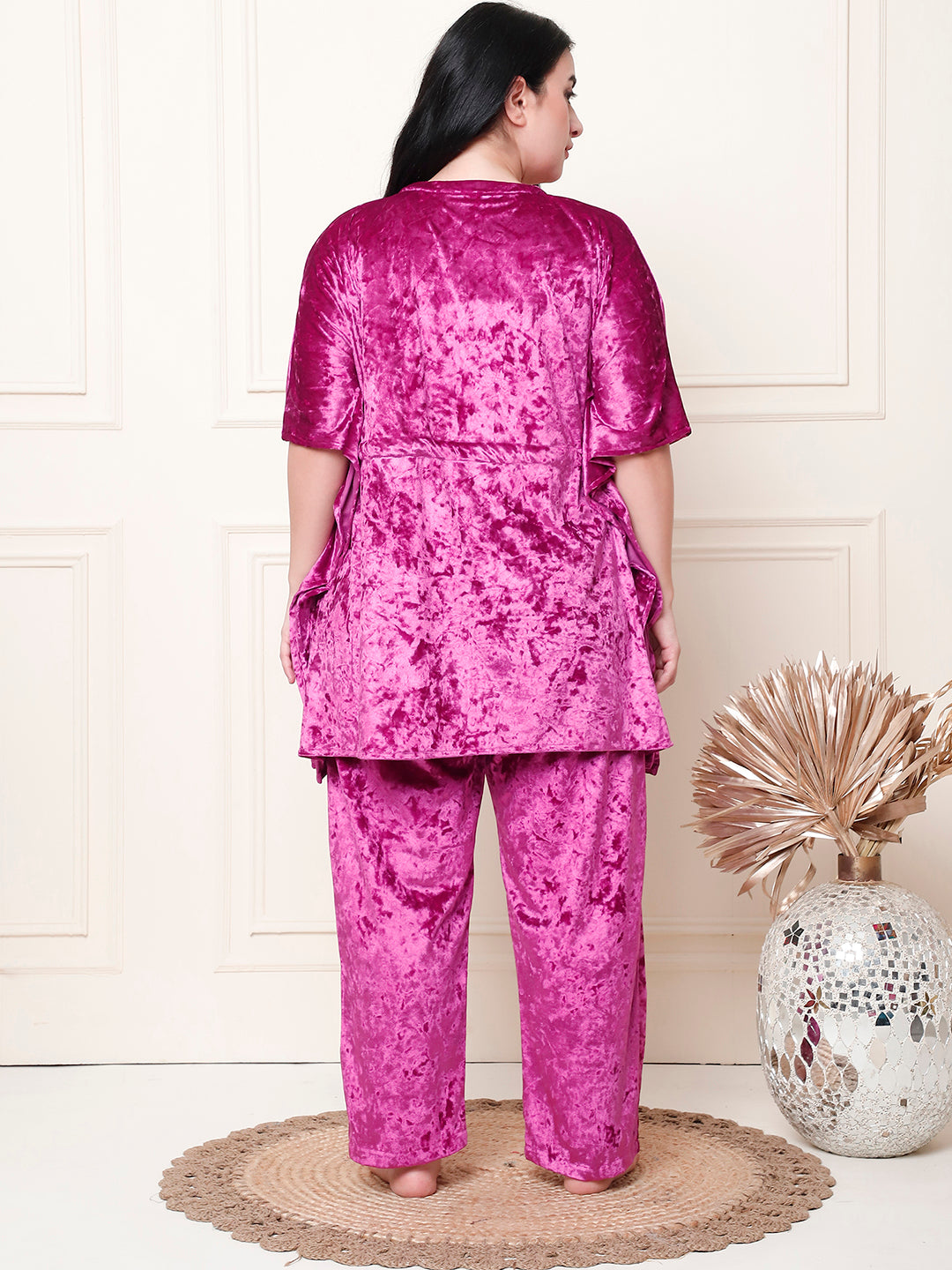 Metallic Pink Ice Velvet Kaftan Lounge Set