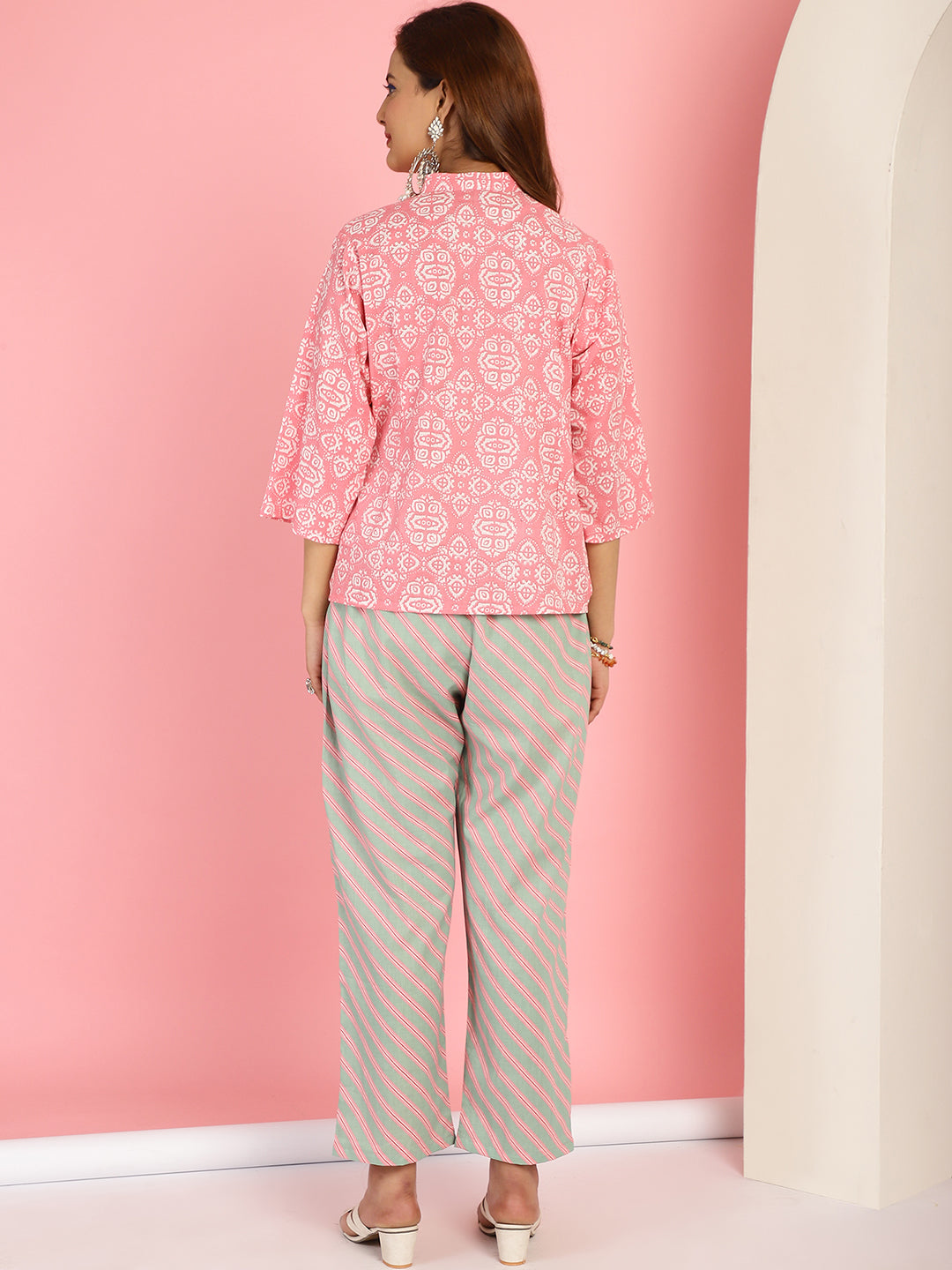 Pink And Green Leheriya Co-Ord Set