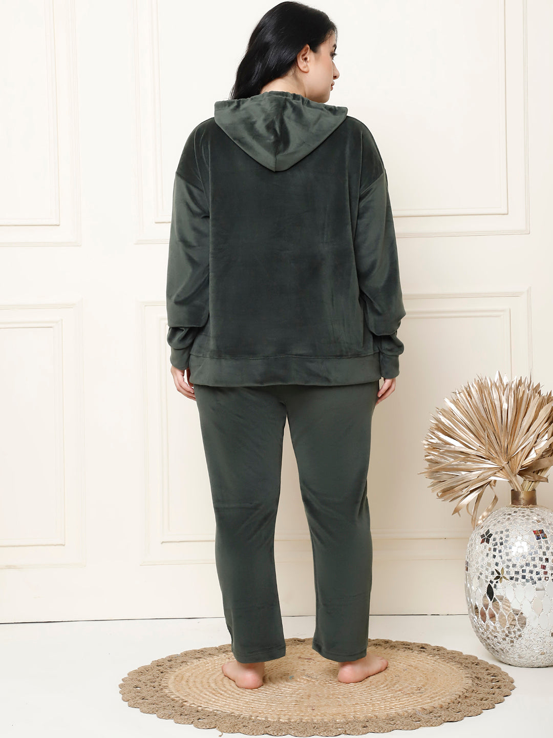 Olive Velvet Hoodie Lounge Set