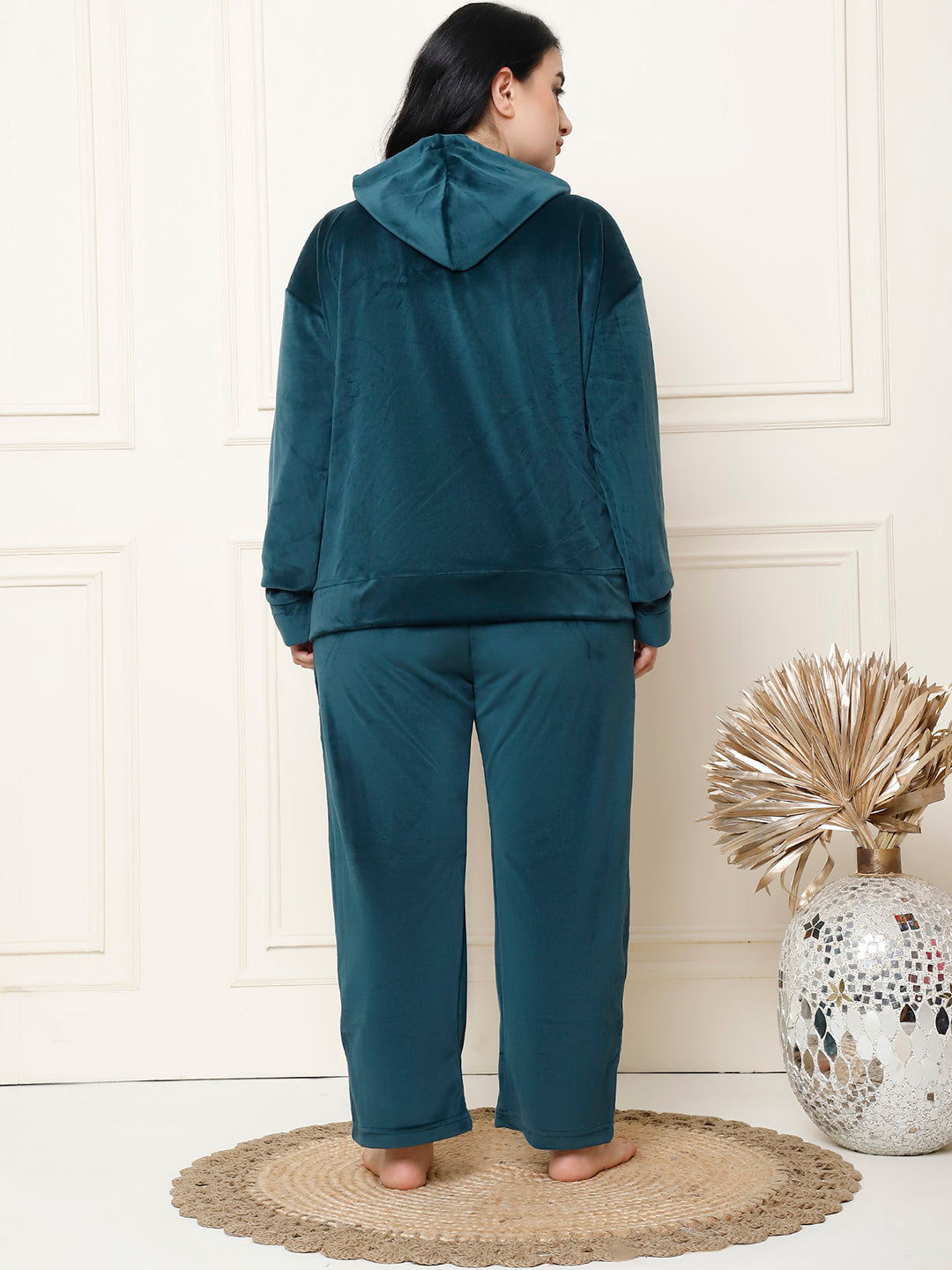 Bottle Green Velvet Hoodie Lounge Set