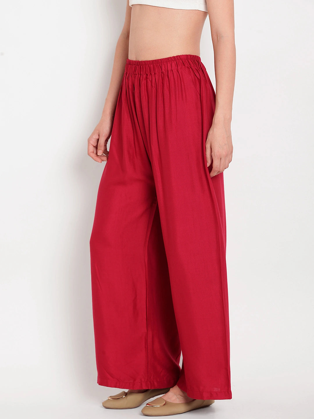 Maroon Solid Rayon Palazzo