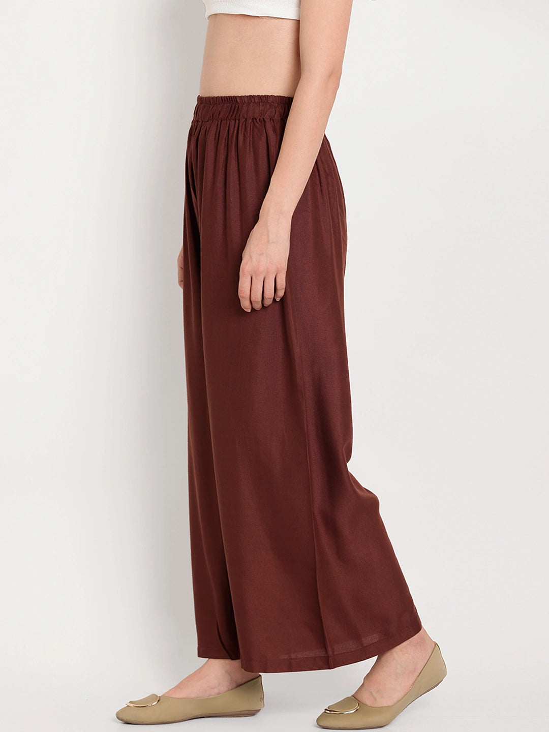 Brown Solid Rayon Palazzo