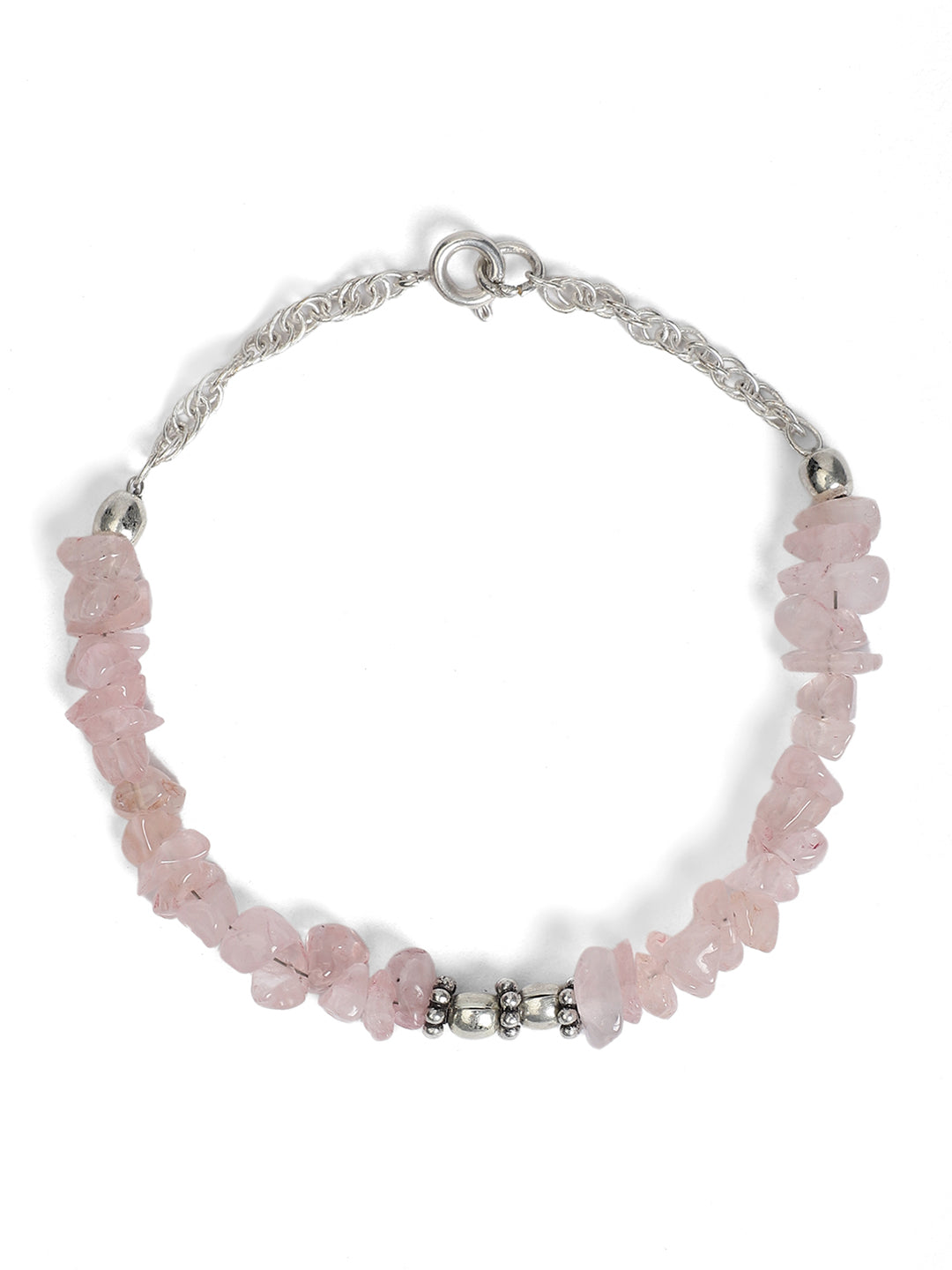 Rose Quartz Metal Charms Chain Bracelet