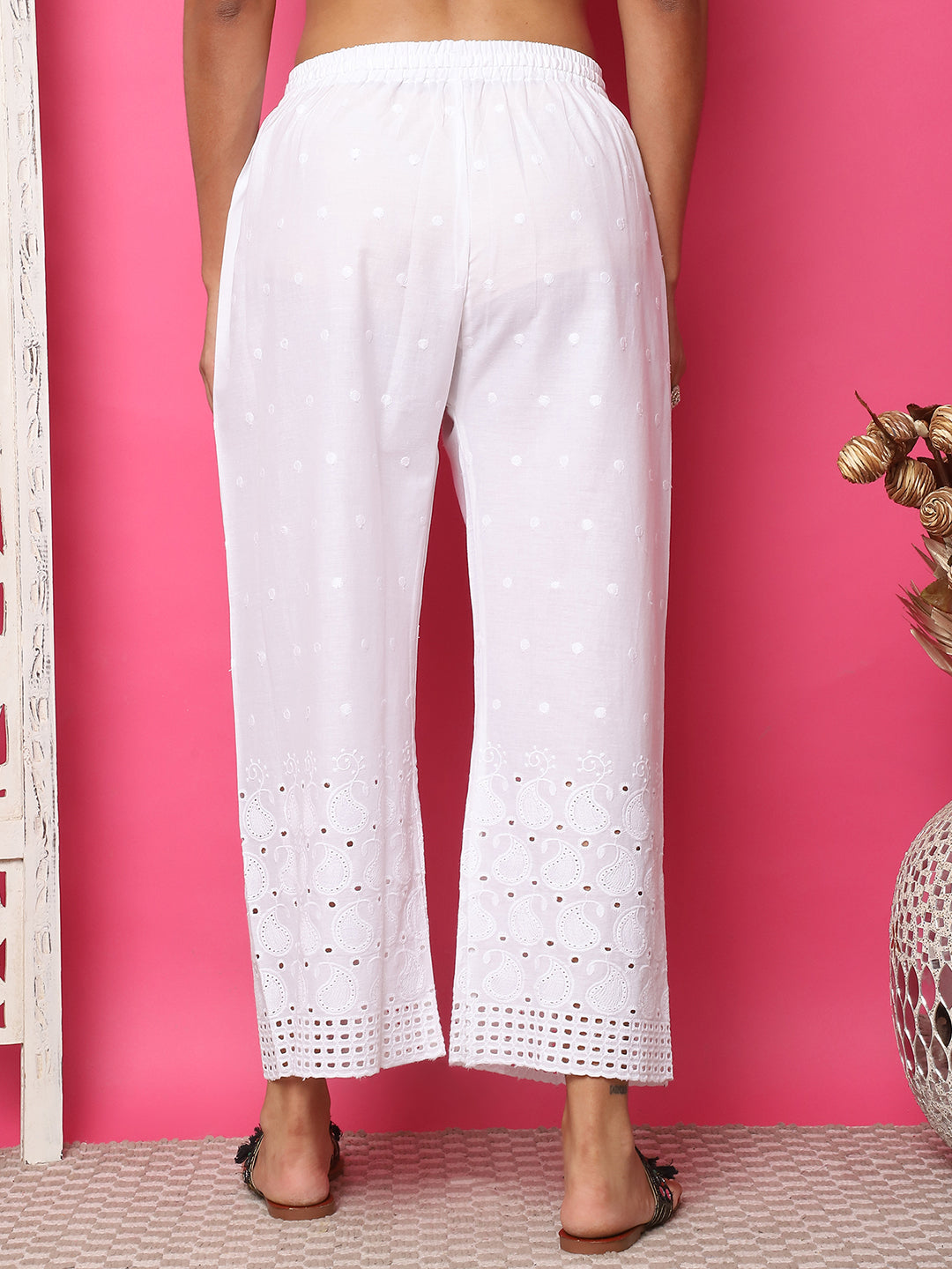 White Cotton Schifflie Palazzo