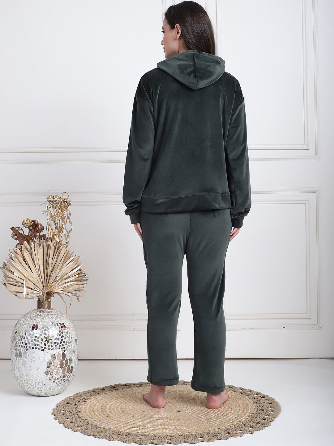 Olive Velvet Hoodie Lounge Set