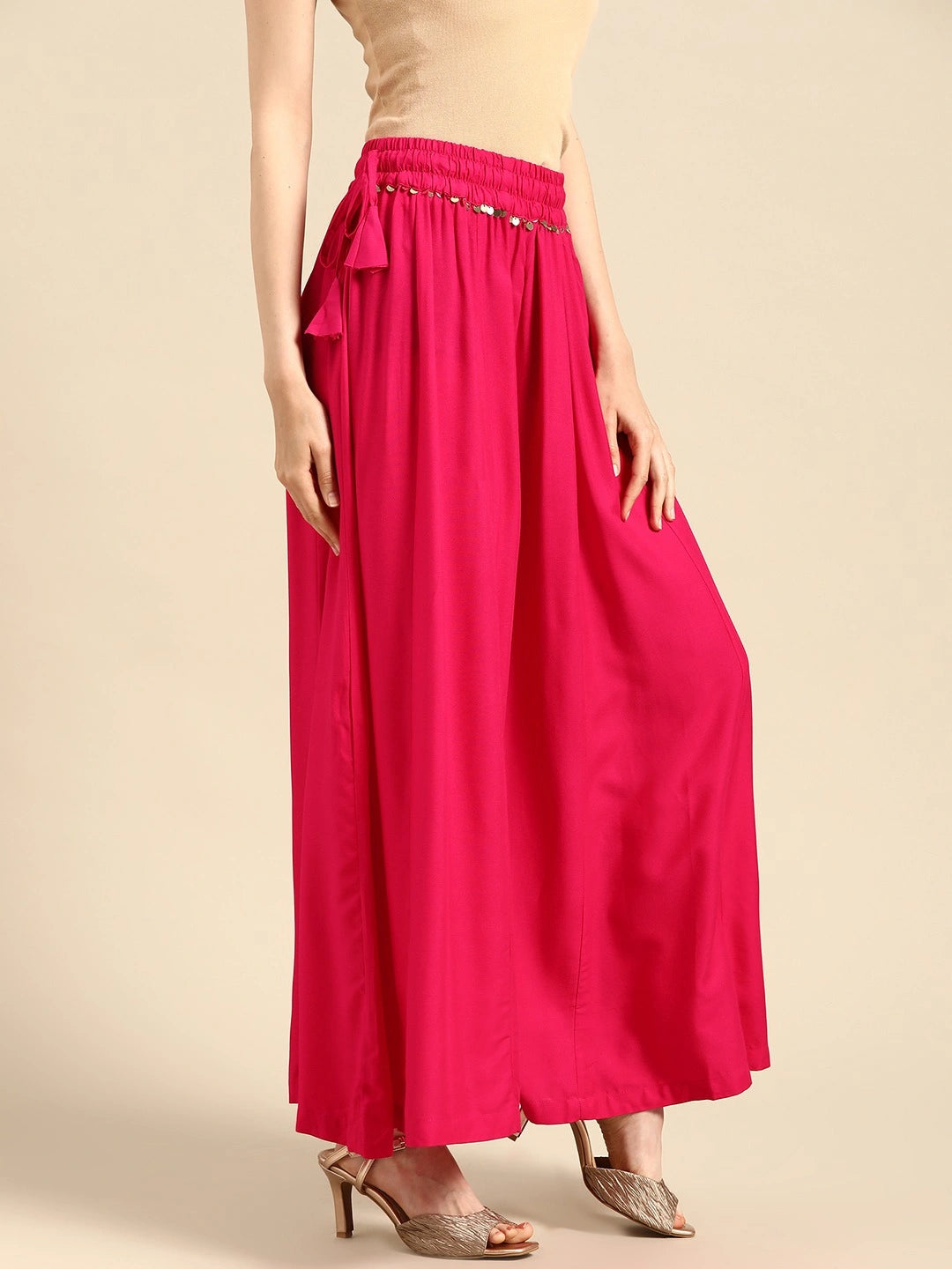Pink rayon double flared palazzo