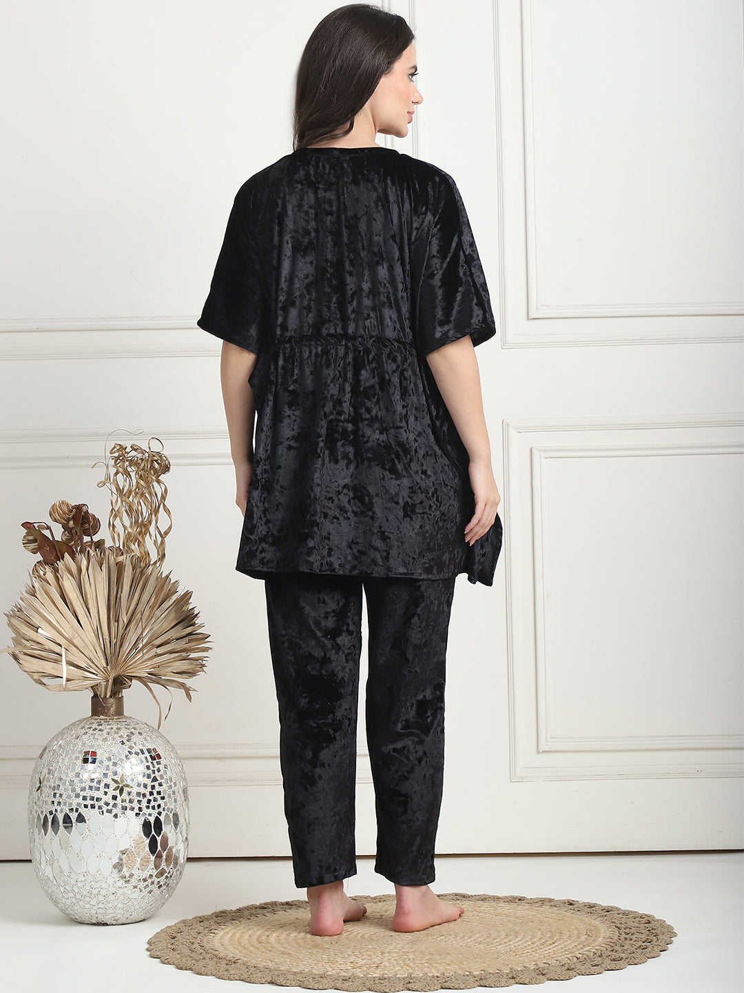 Metallic Black Ice Velvet Kaftan Lounge Set