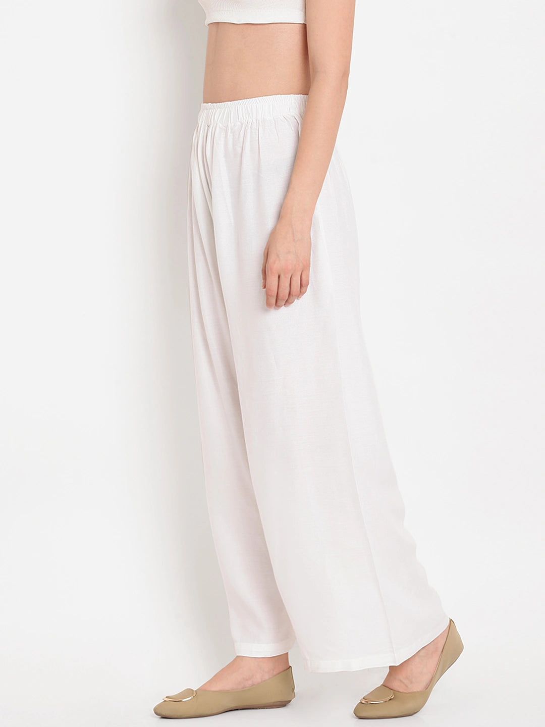 White Solid Rayon Palazzo