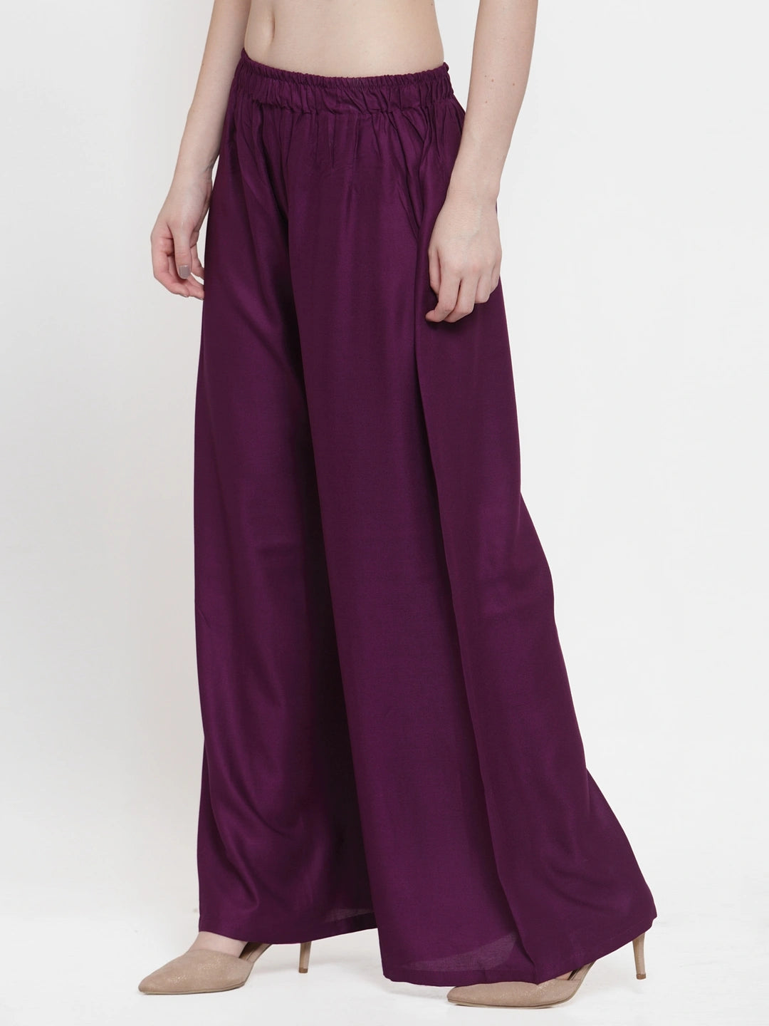 Purple Solid Rayon Palazzo