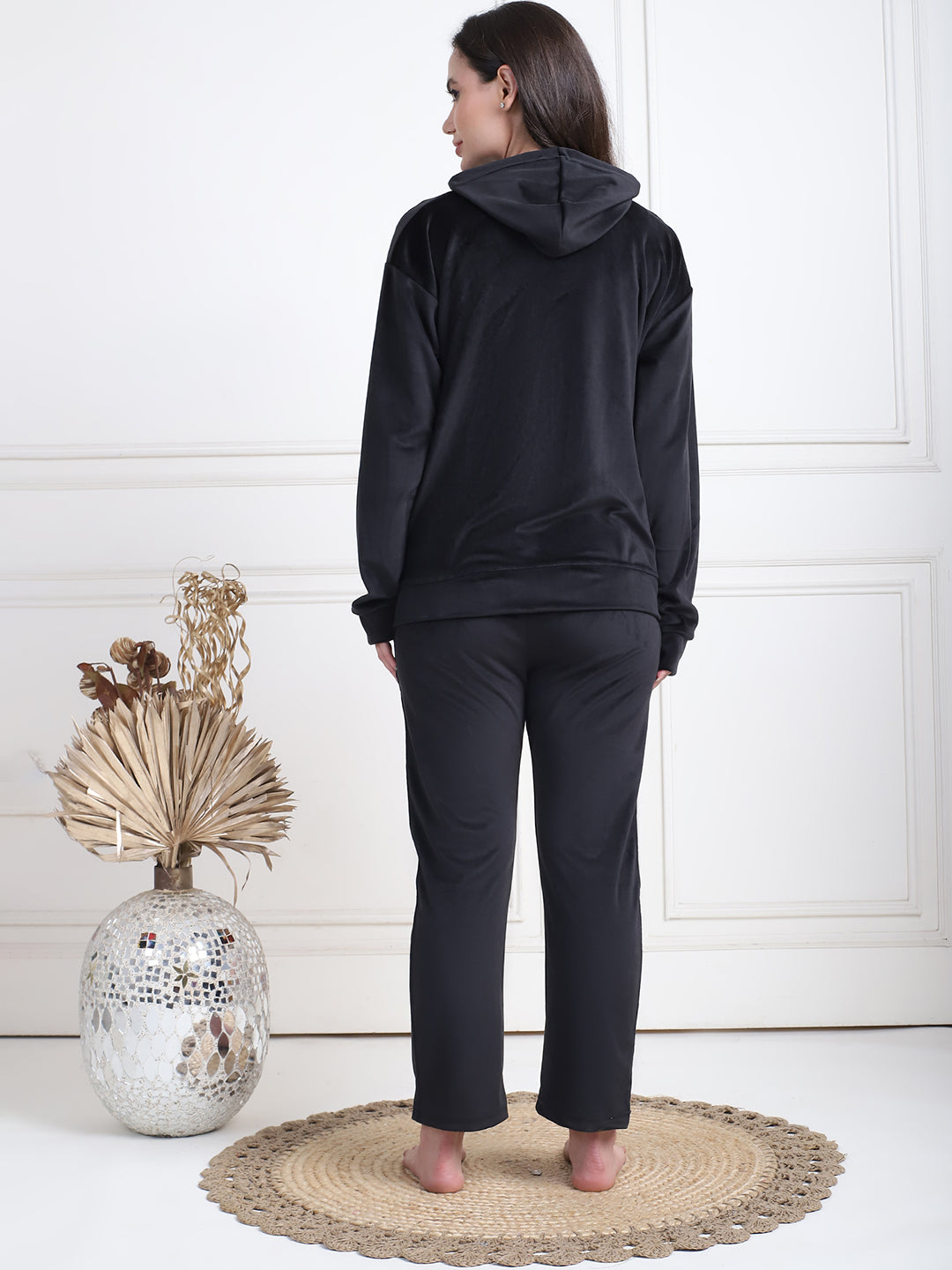 Black Velvet Hoodie Lounge Set
