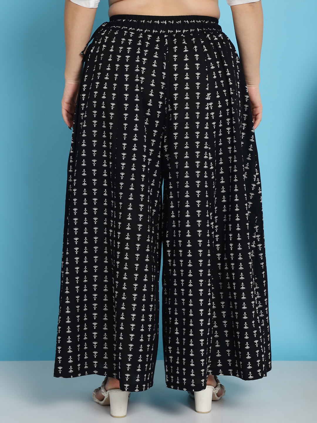 Black Printed Cotton Flared Kali Palazzo