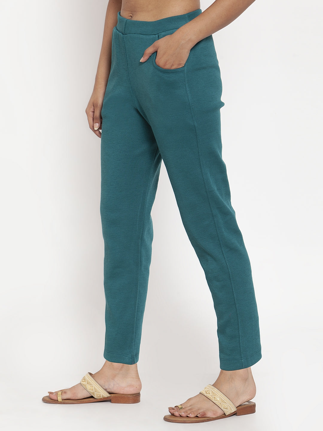 Turquoise Blue Woolen Pocket Pant