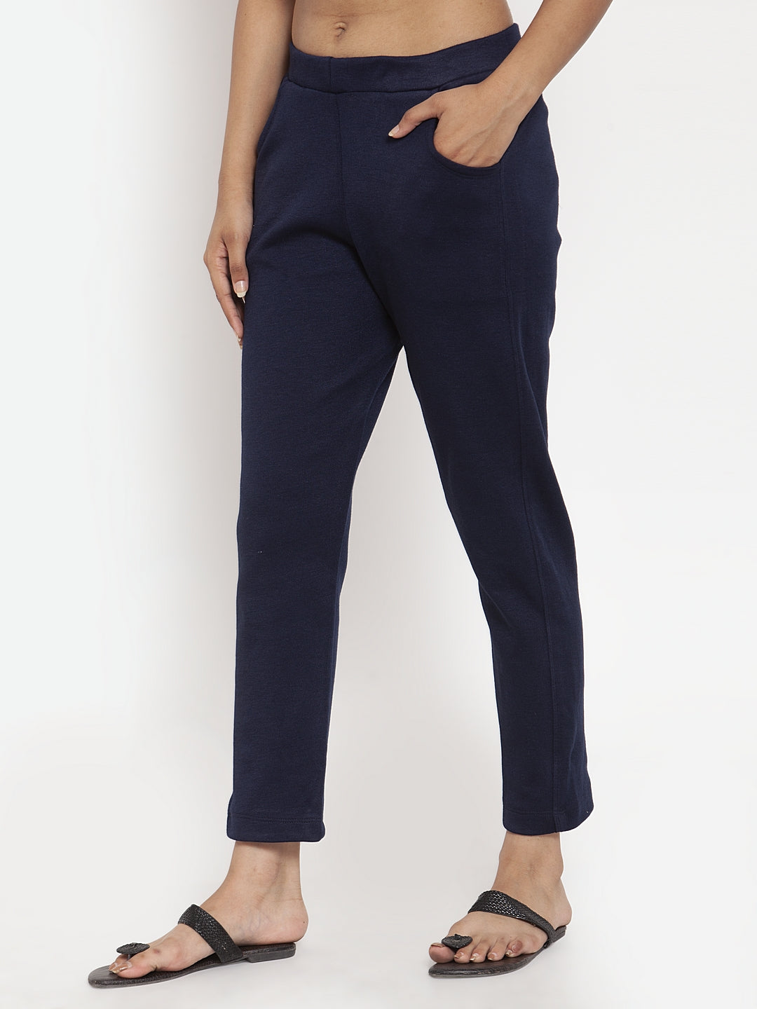 Navy Blue Woolen Pocket Pant