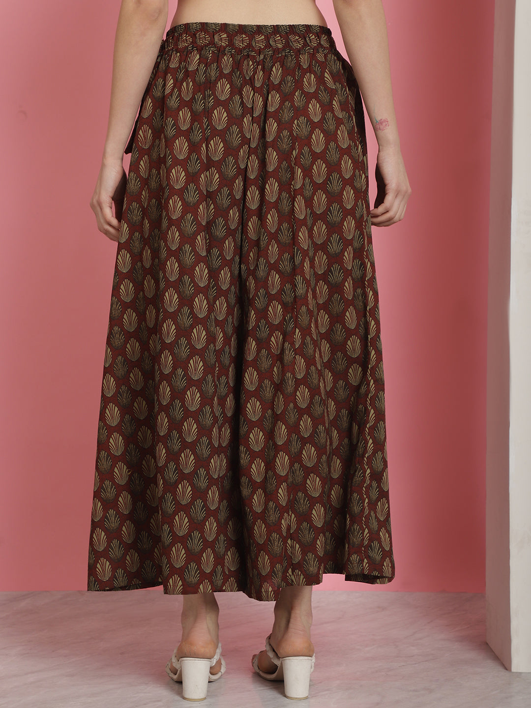 Red Printed Cotton Flared Kali Palazzo
