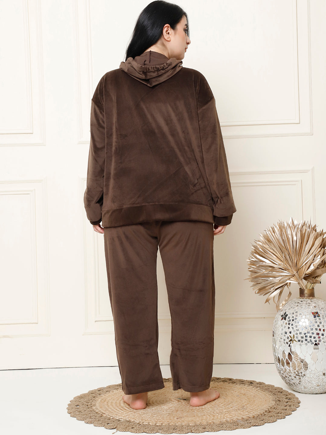 Brown Velvet Hoodie Lounge Set