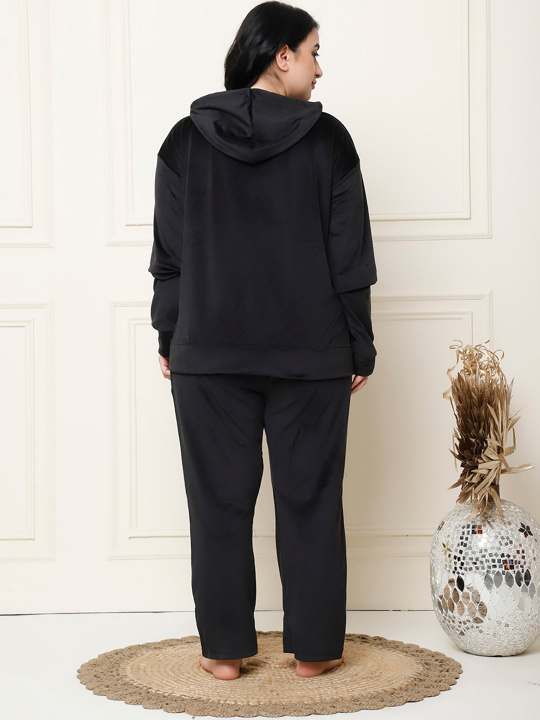 Black Velvet Hoodie Lounge Set