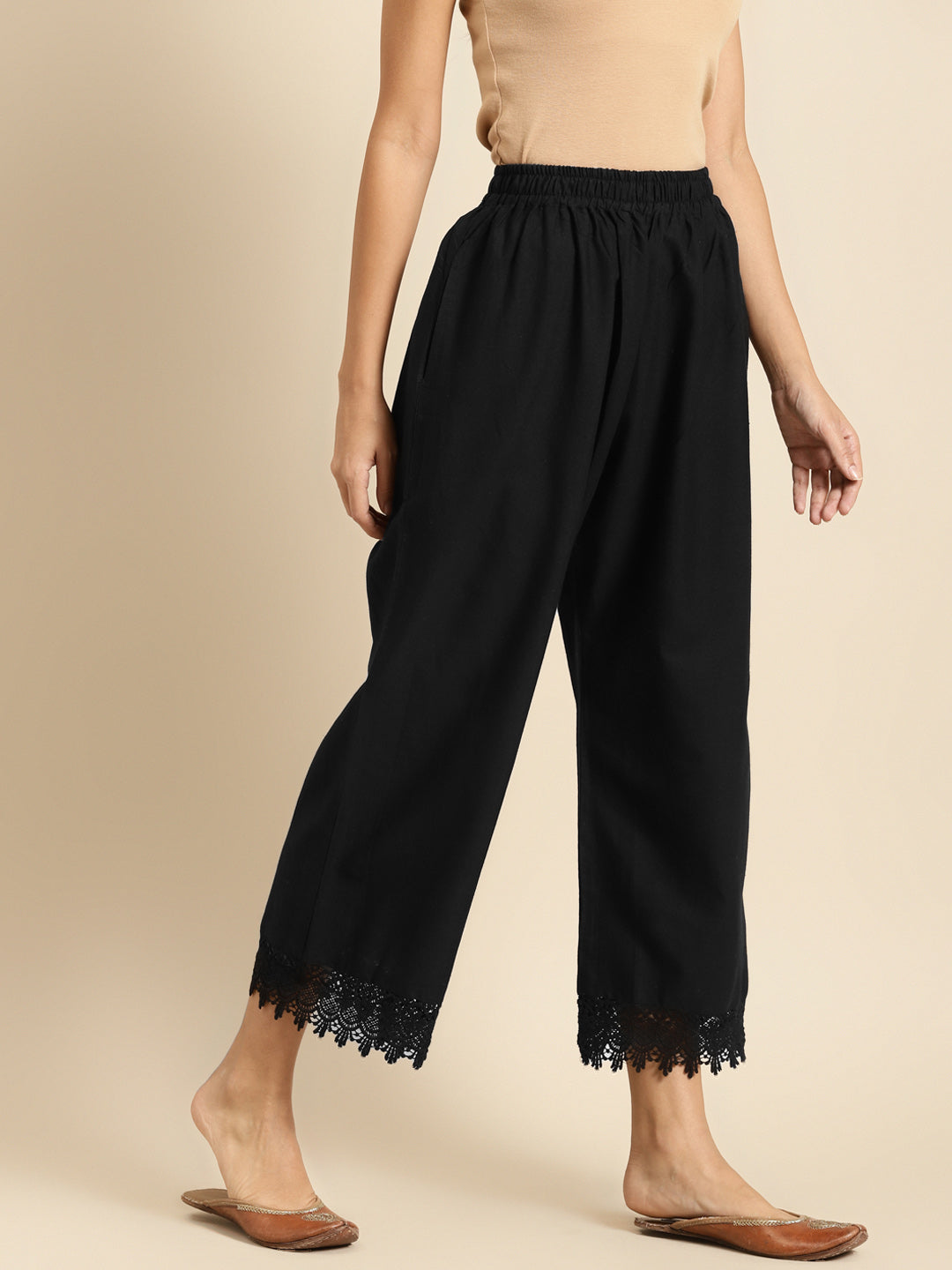 Black Crotchet Lace Cotton Flax Palazzo