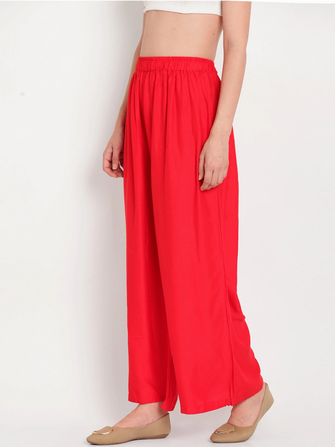 Red Solid Rayon Palazzo