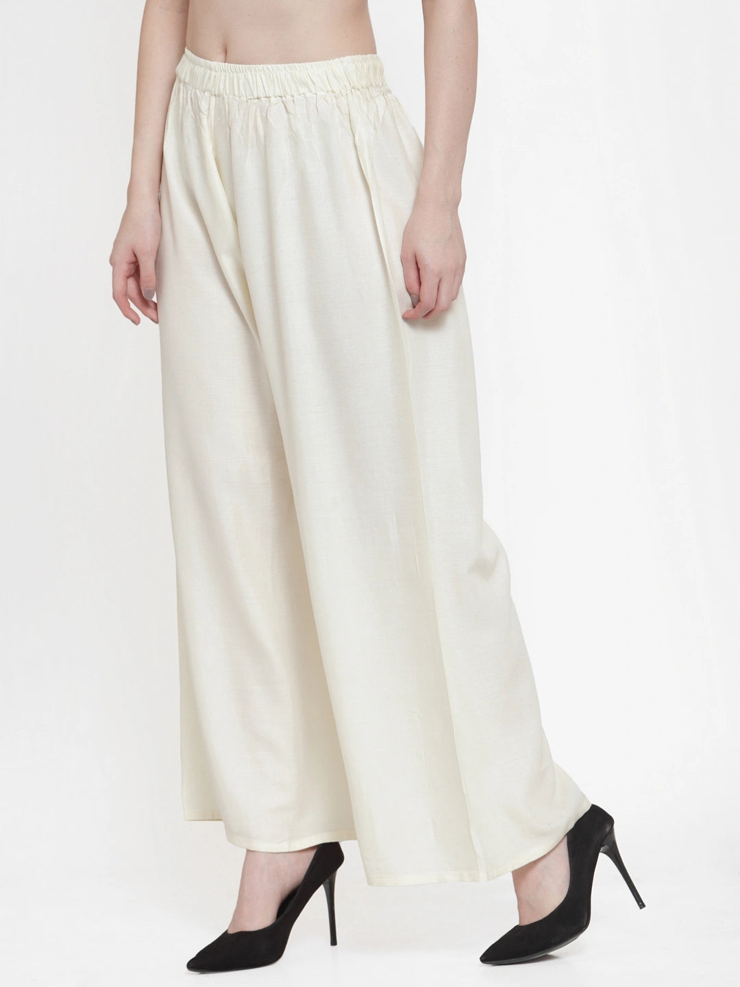 Off White Solid Rayon Palazzo