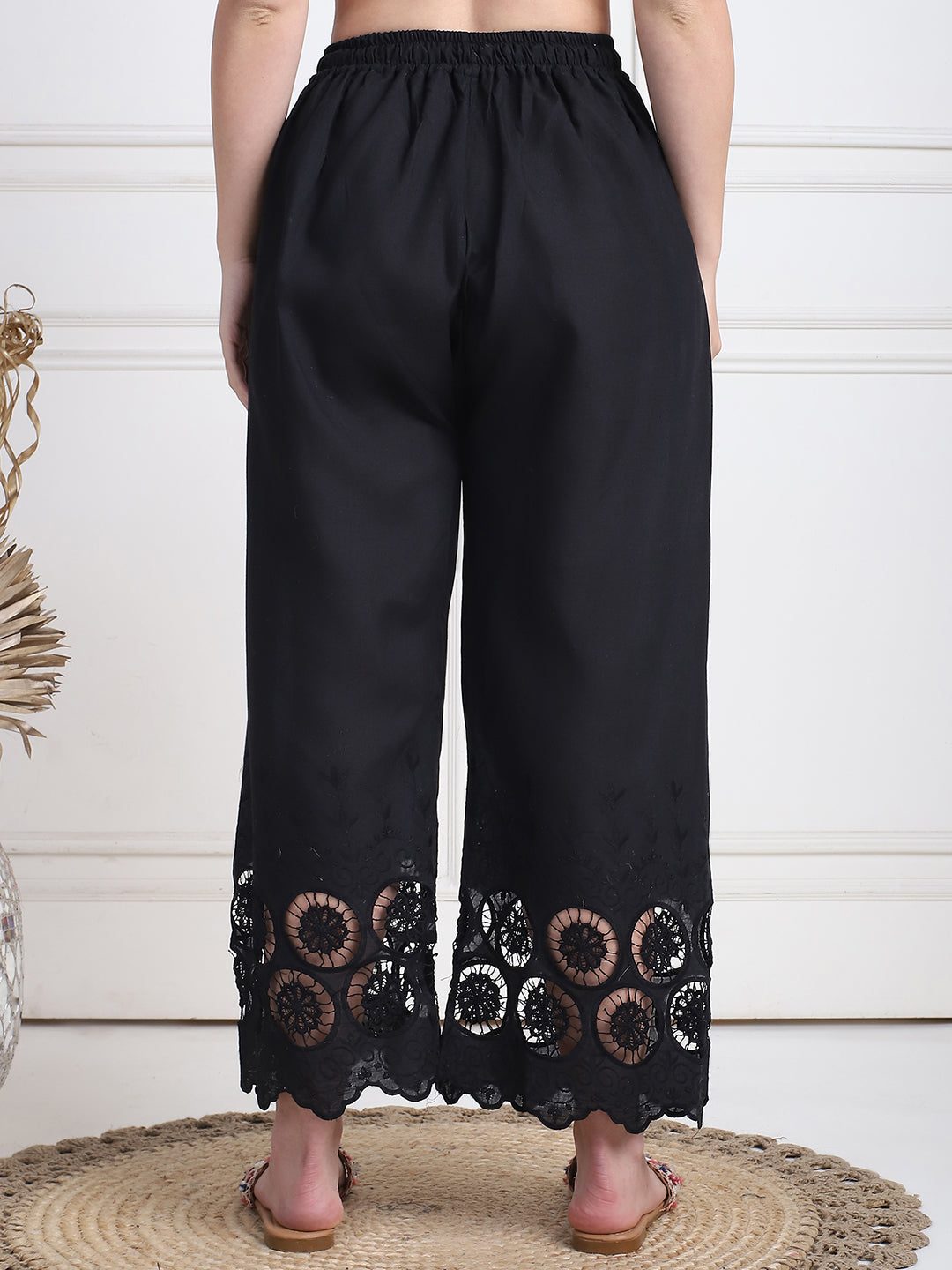 Black Cotton Schifflie Palazzo