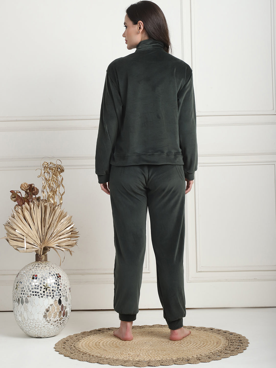 Olive Velvet Zip Lounge Set