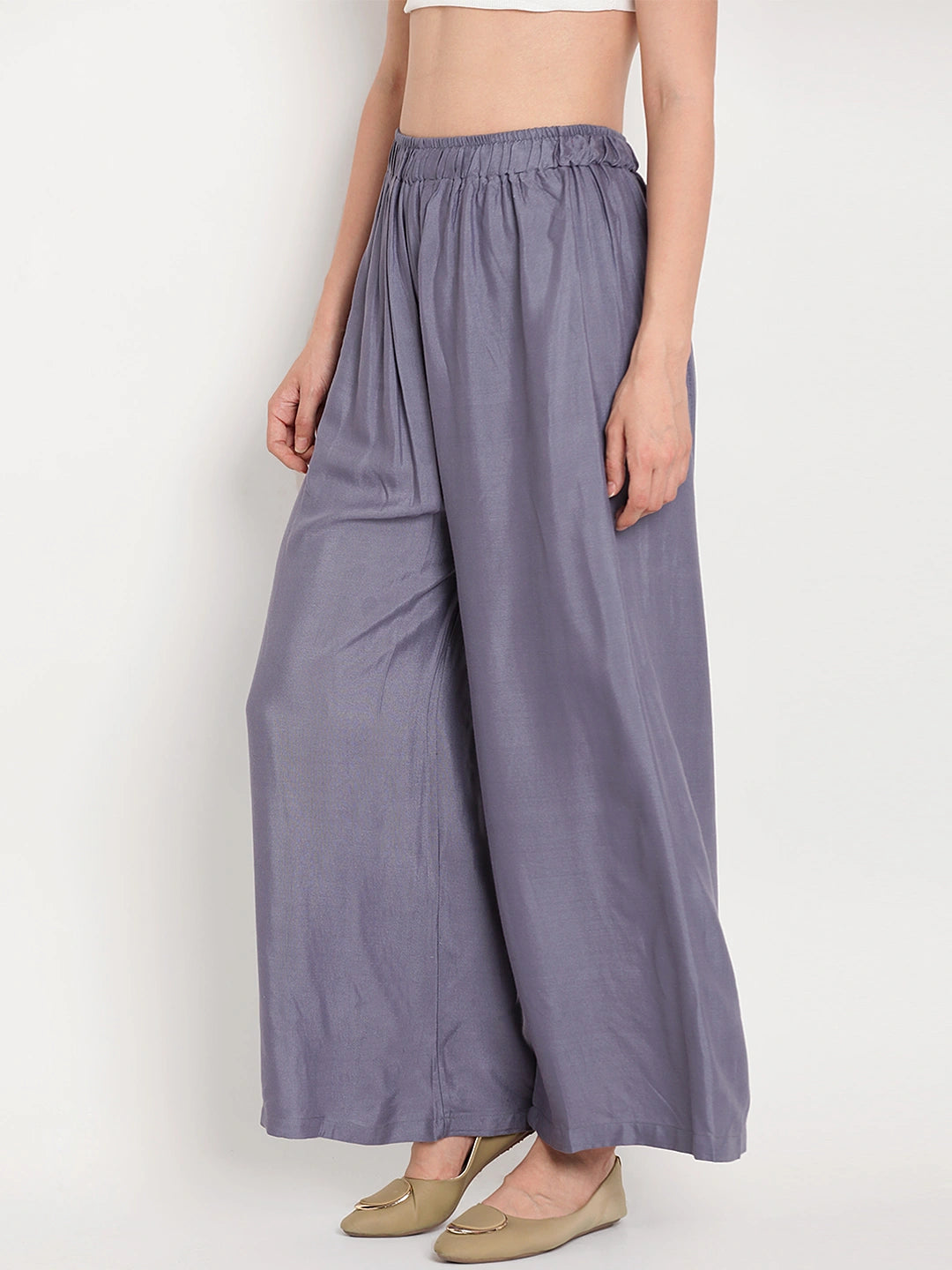 Dark Grey Solid Rayon Palazzo