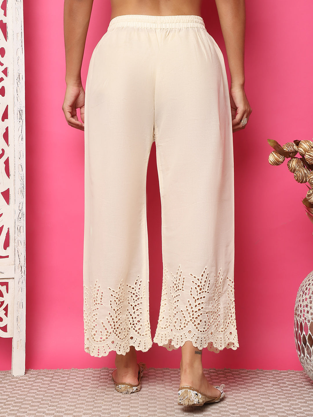 Cream Cactus Schiffli Cotton Palazzo