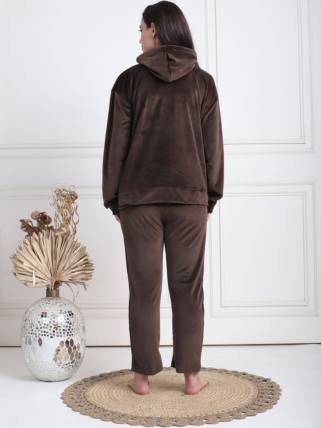 Brown Velvet Hoodie Lounge Set