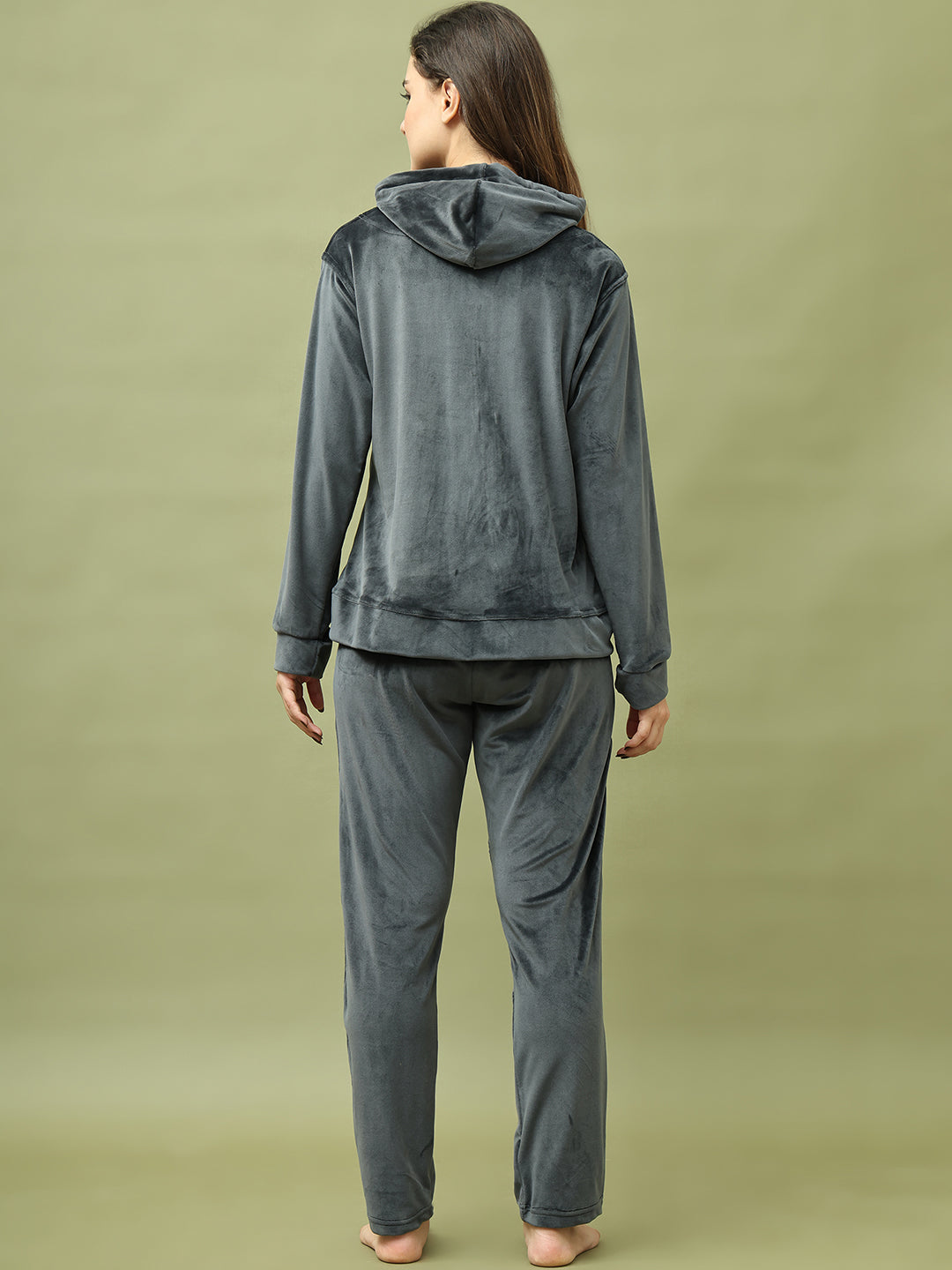 Dark Grey Velvet Hoodie Lounge Set