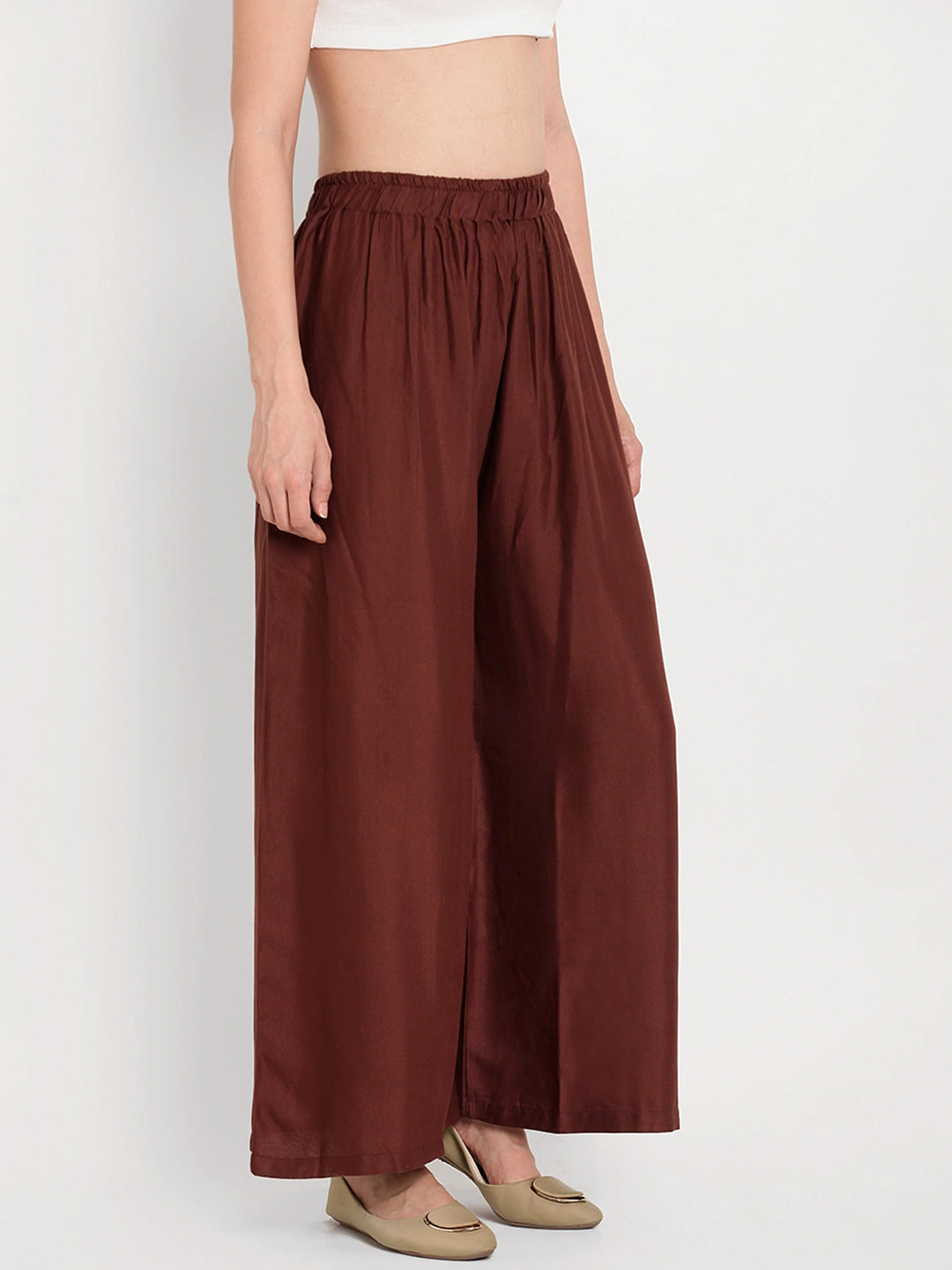 Brown Solid Rayon Palazzo