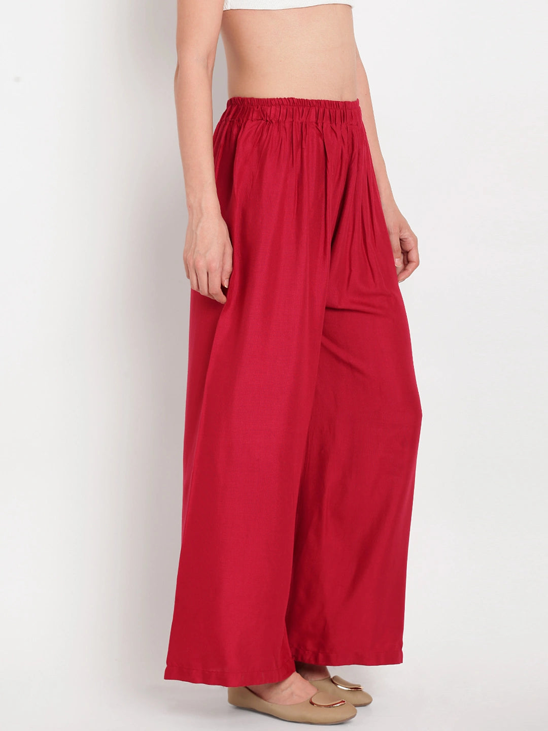 Maroon Solid Rayon Palazzo