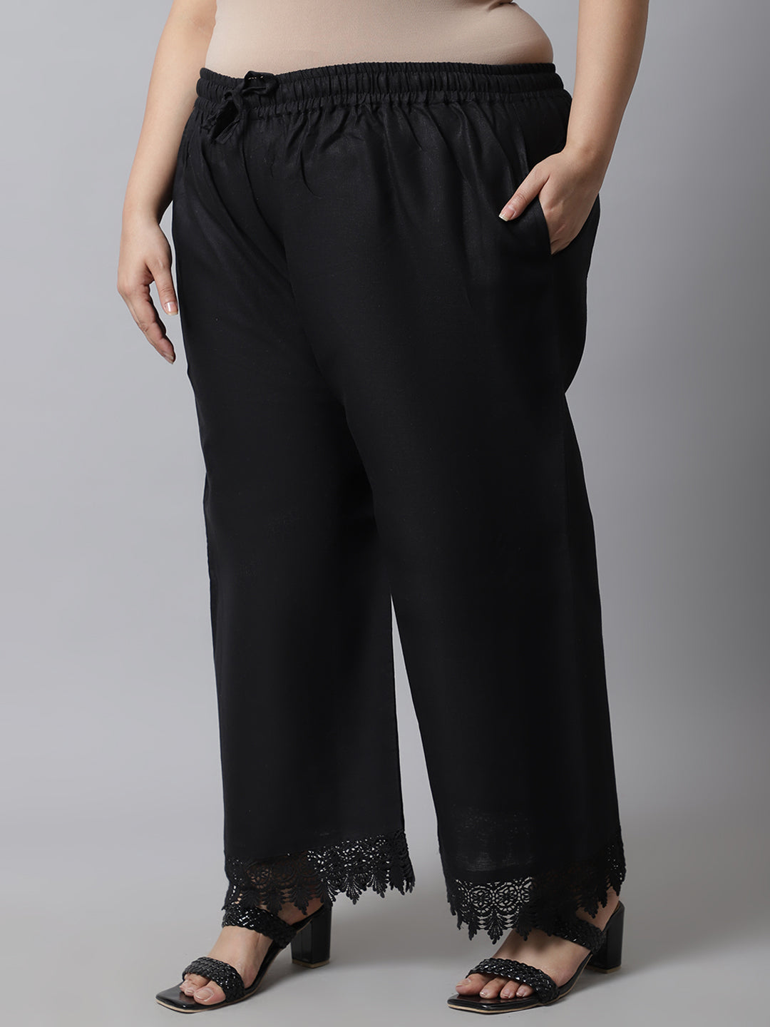Black Crotchet Lace Cotton Flax Plus Palazzo