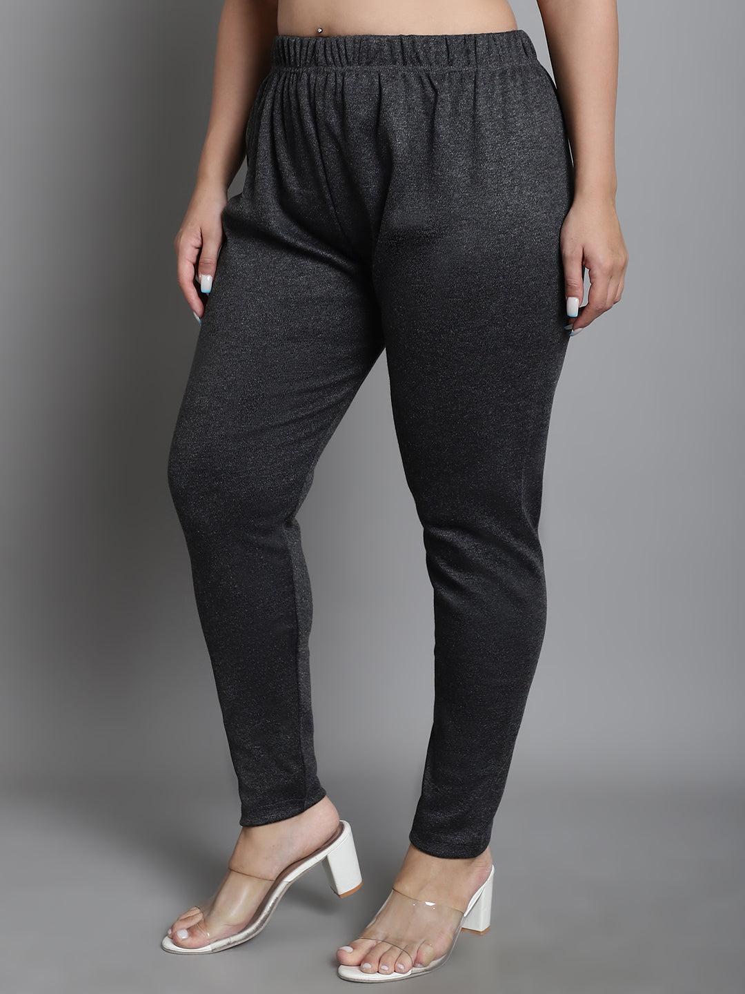 Dark Grey Woolen Ankle-Length Plus Legging