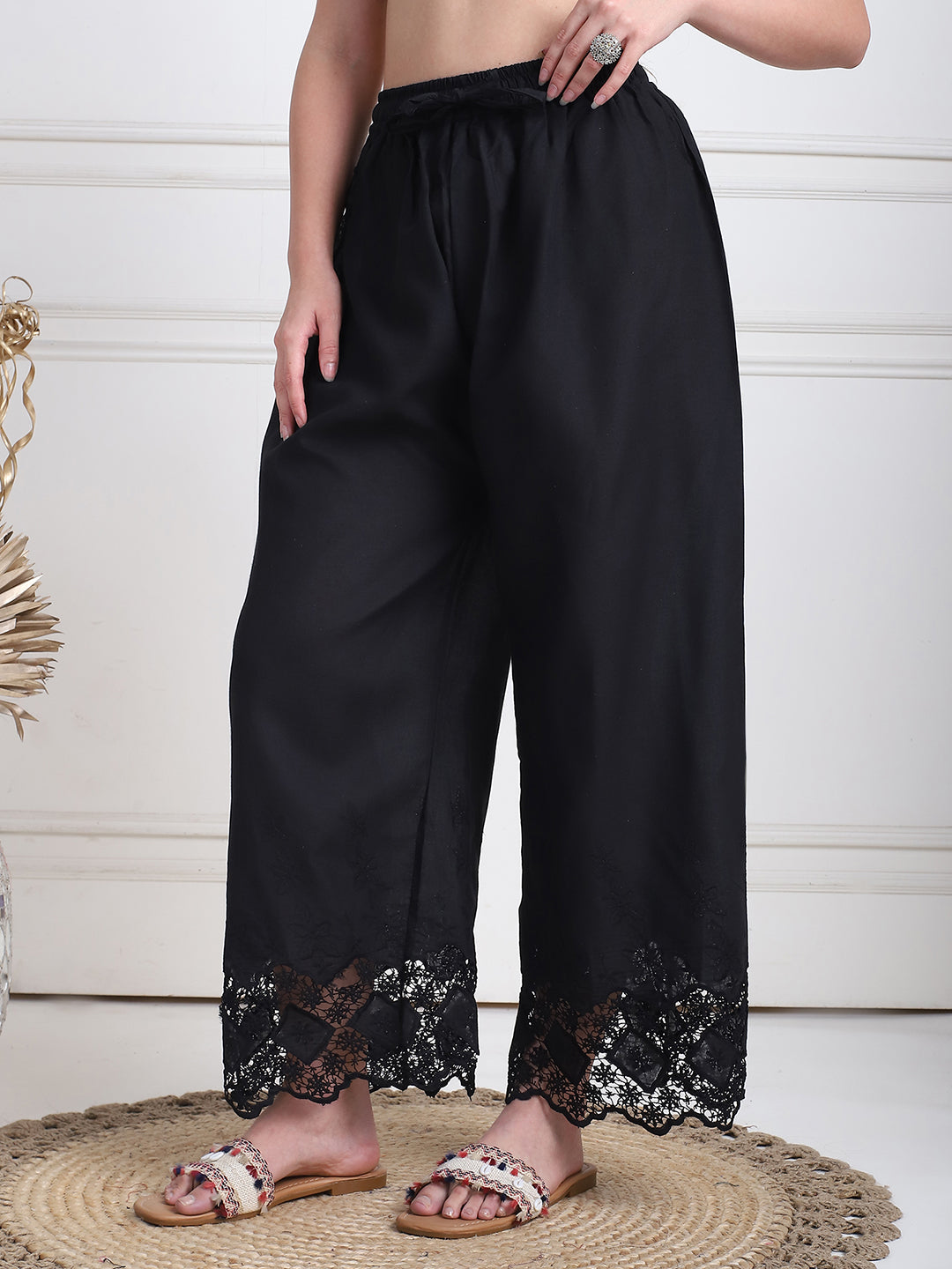 Black Cotton Schifflie Palazzo