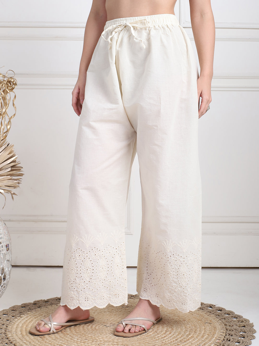 Cream Cotton Schifflie Palazzo