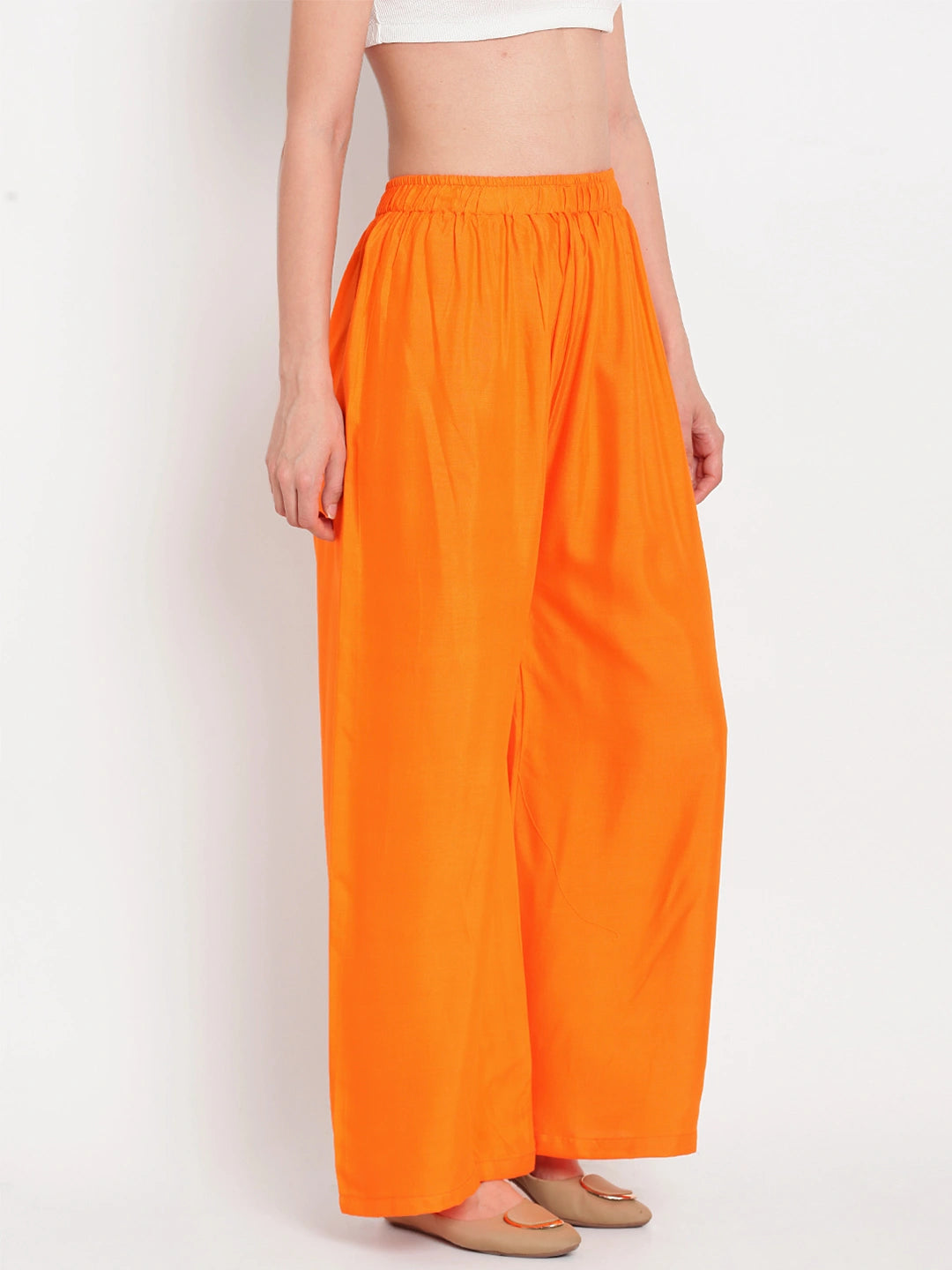 Orange Solid Rayon Palazzo