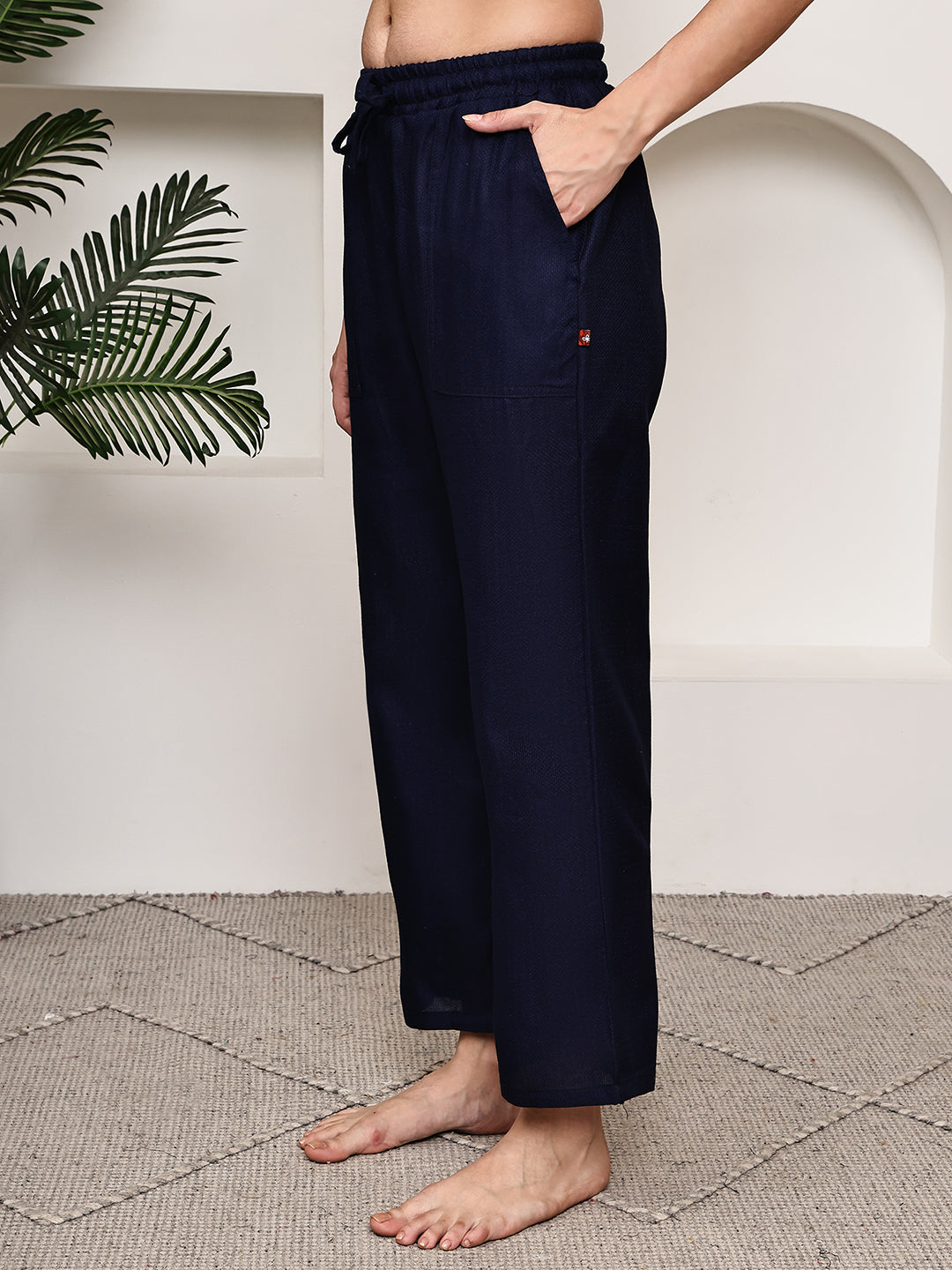 Navy Self Cotton Lounge Pant