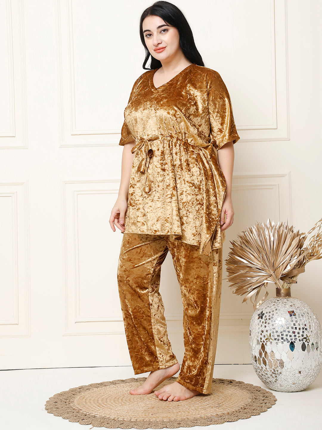 Golden Ice Velvet Kaftan Lounge Set