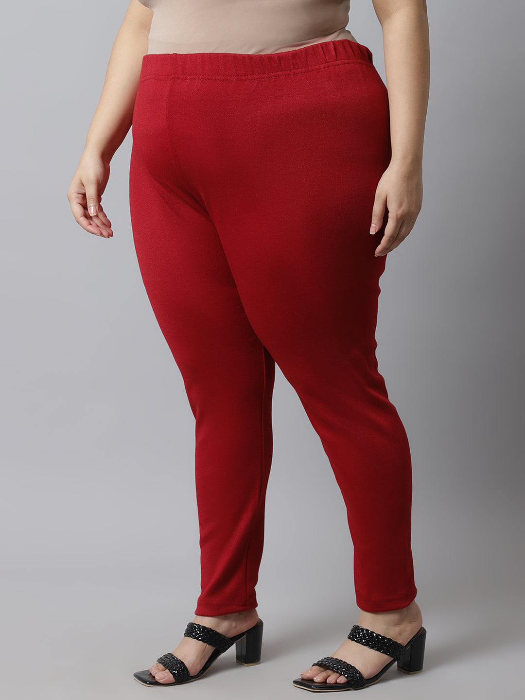 Maroon Woolen Ankle-Length Plus Legging