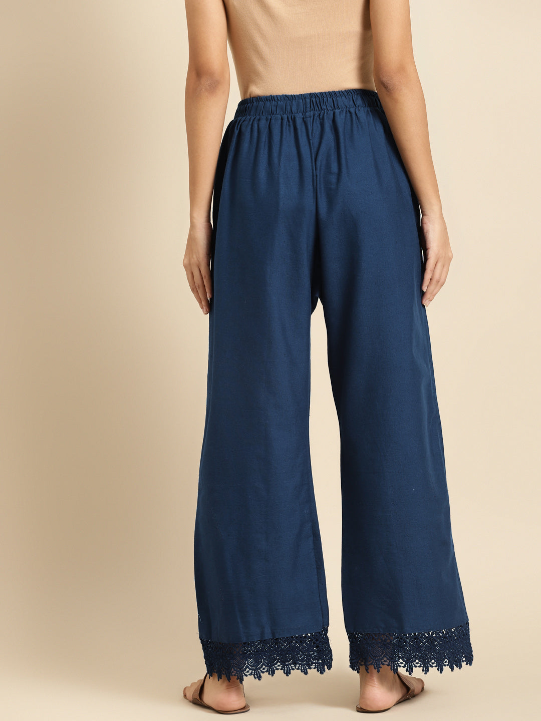 Navy Crotchet Lace Cotton Flax Palazzo
