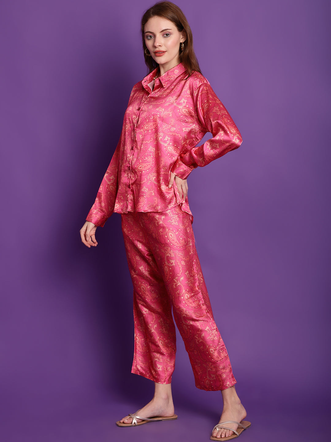 Pink Paisley Satin Co-Ord Set