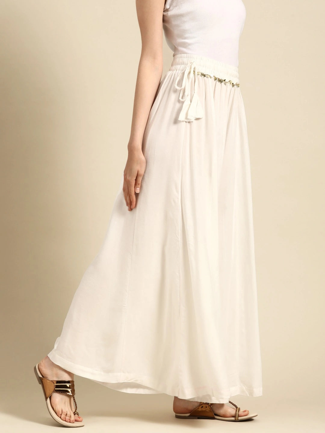 Off White rayon double flared palazzo