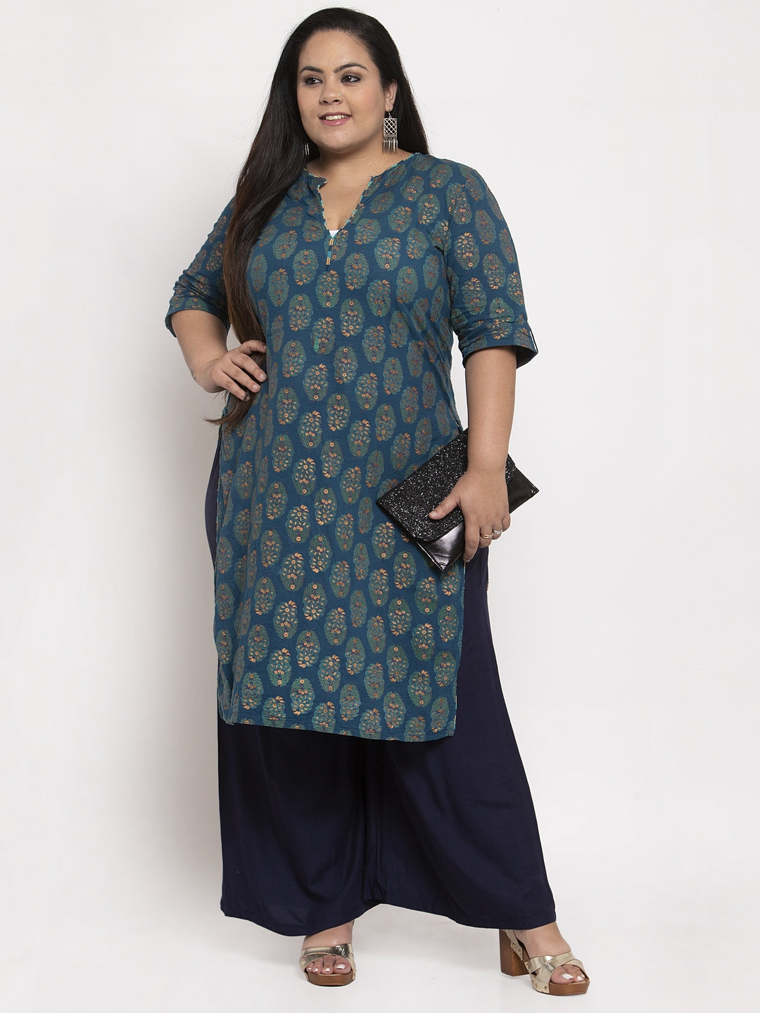 Navy Blue Rayon Plus Palazzo
