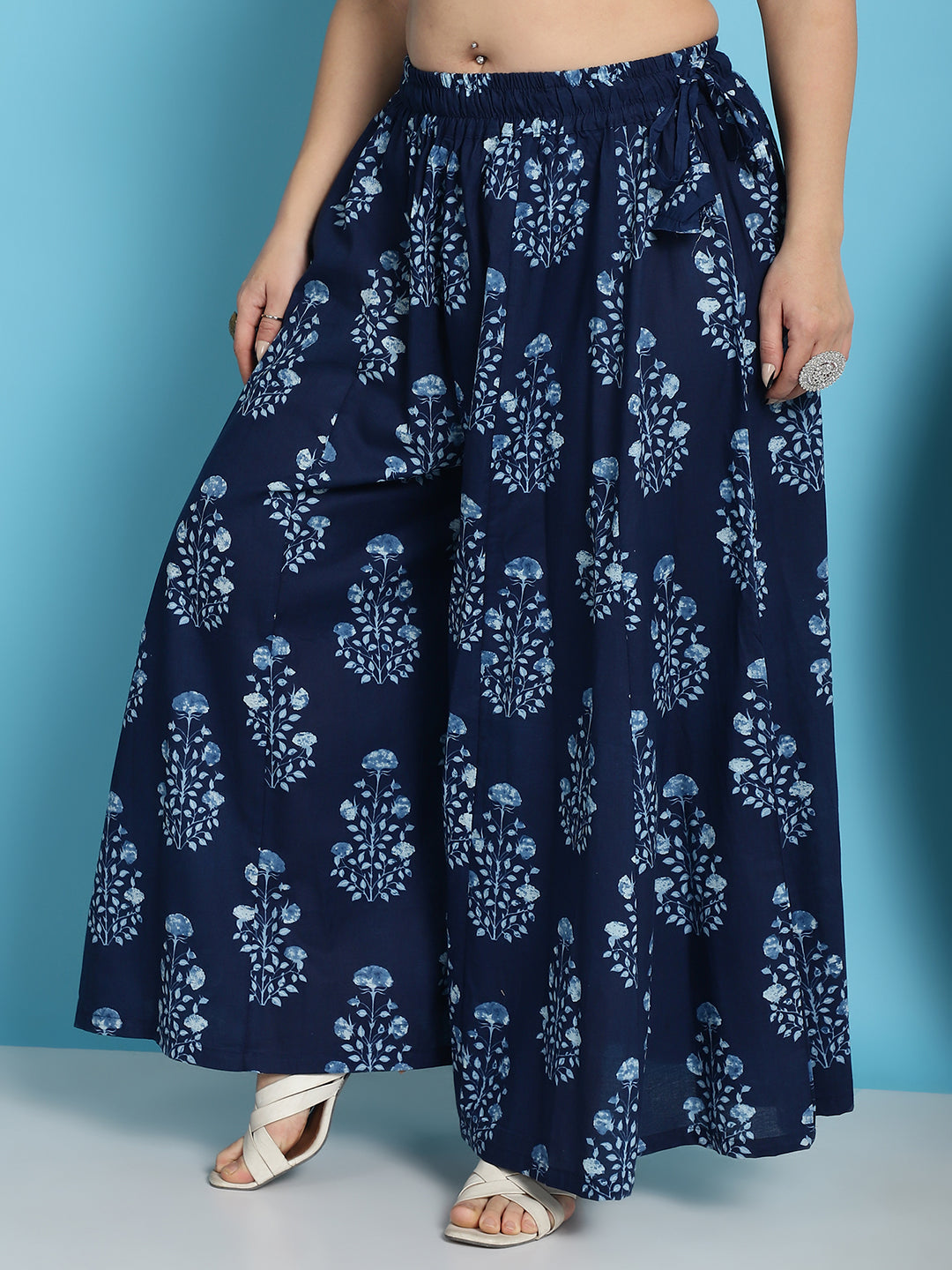 Indigo Mughal Boota Cotton Kali Plus Palazzo