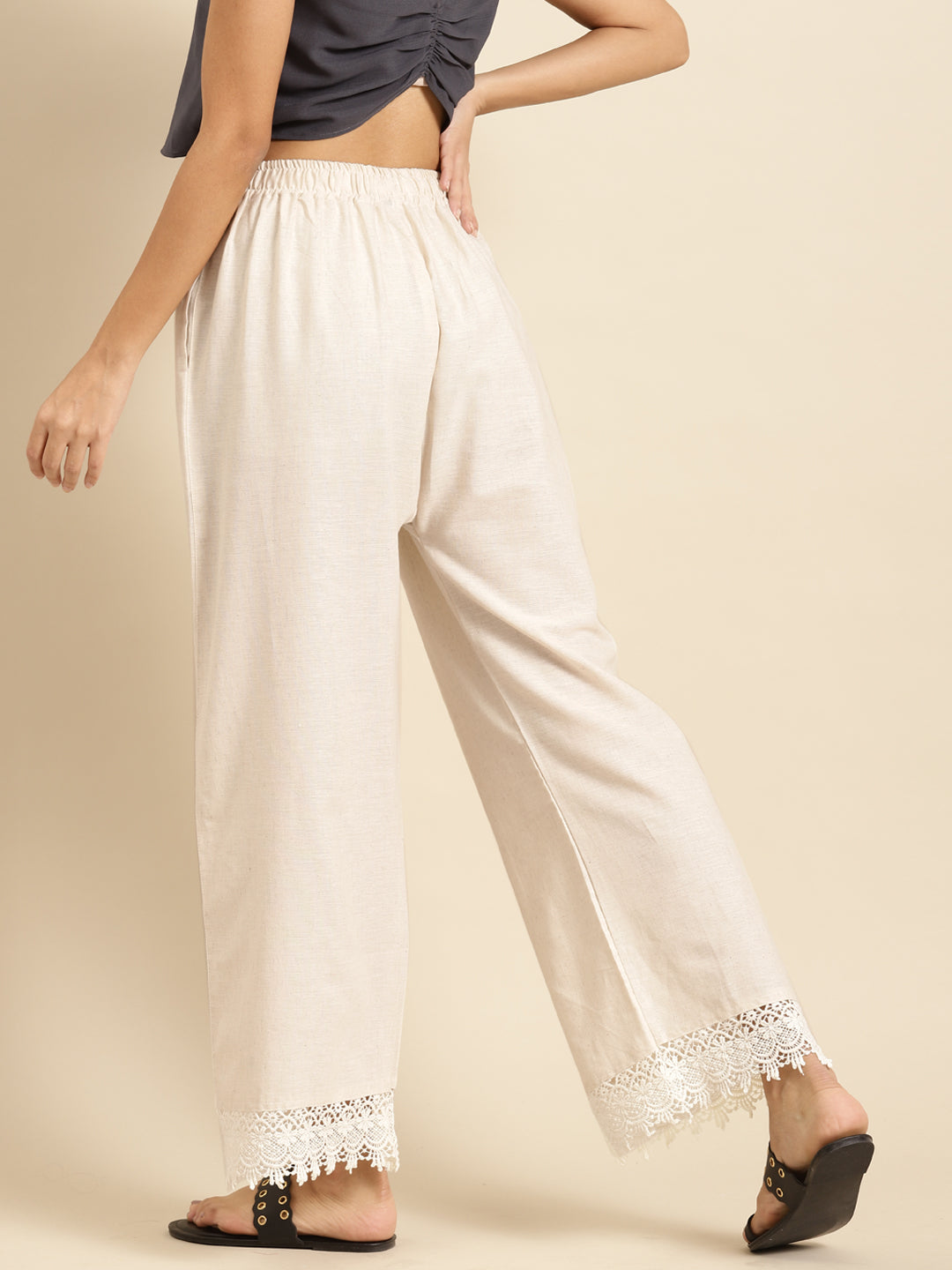 Cream Crotchet Lace Cotton Flax Palazzo