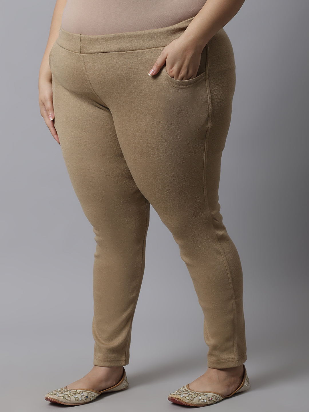 Light Beige Woolen Plus Pocket Pant