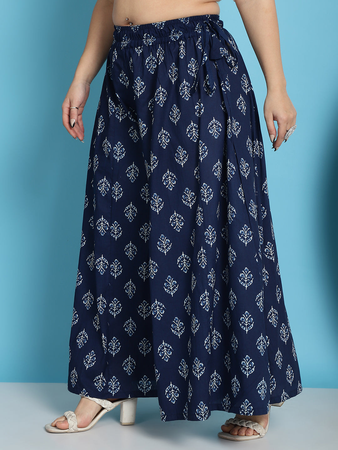 Indigo Motif Cotton Kali Plus Palazzo