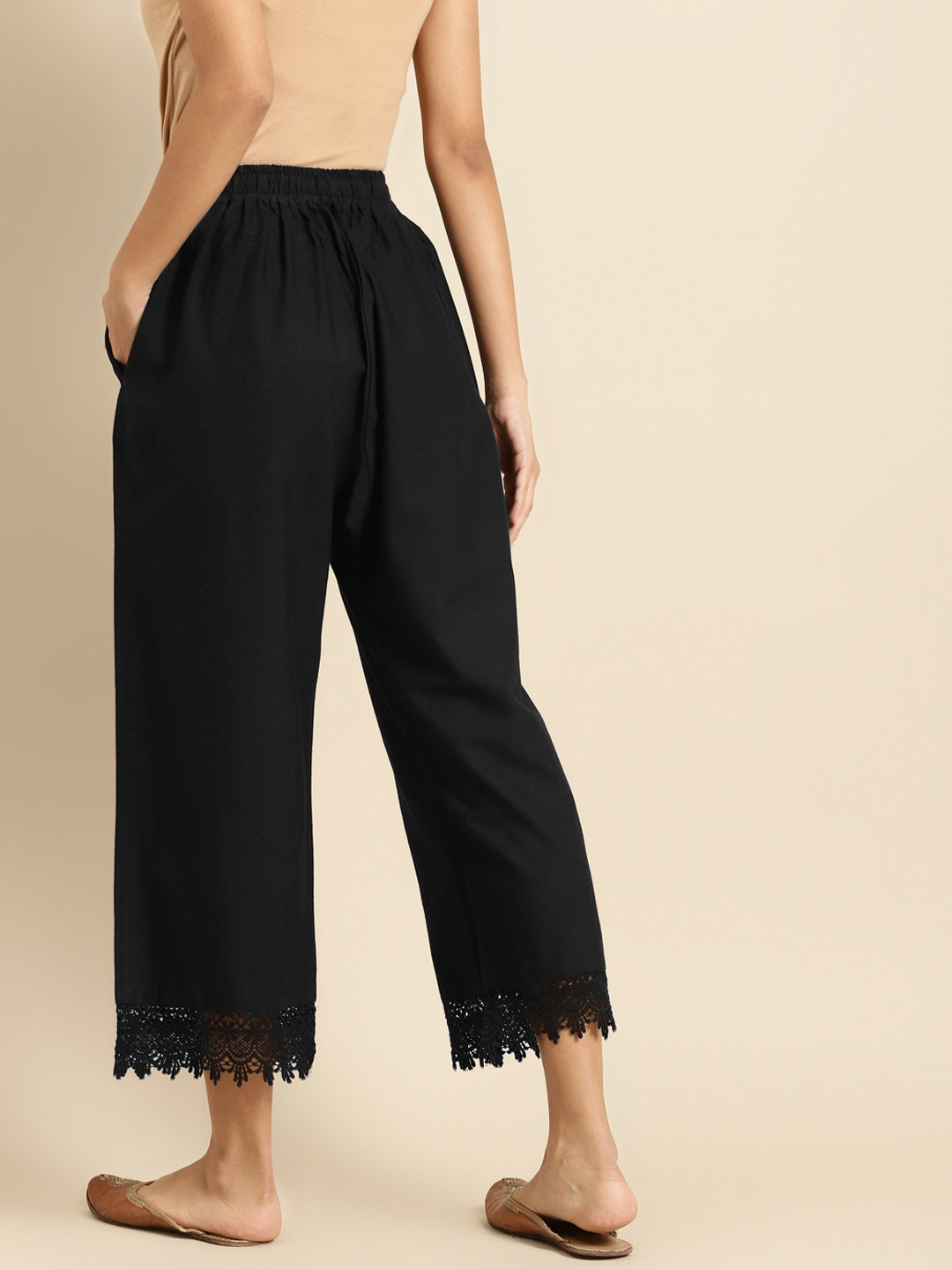 Black Crotchet Lace Cotton Flax Palazzo