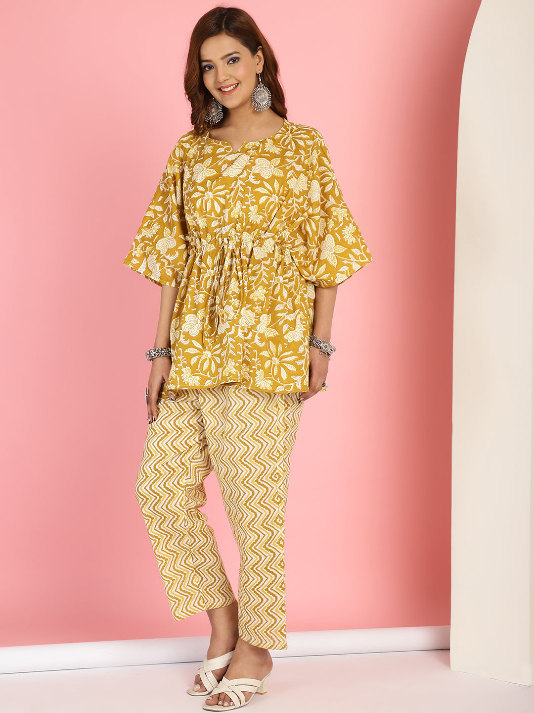 Mustard Floral Jall Co-Ord Set