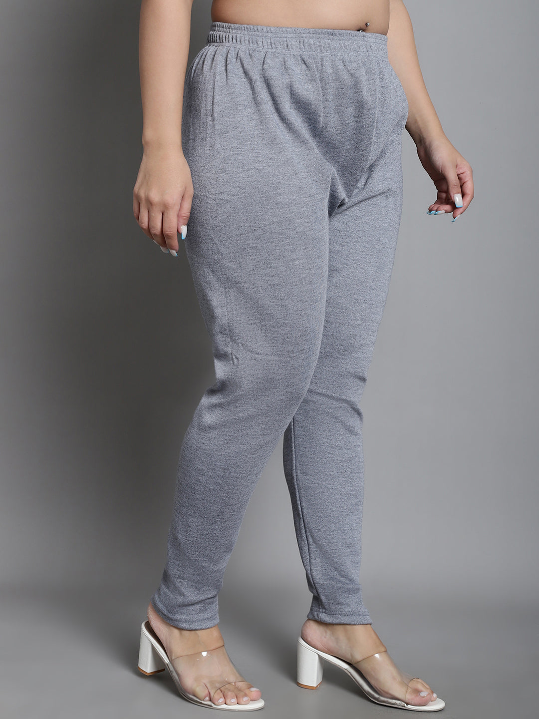 Light Grey Woolen Ankle-Length Plus Legging